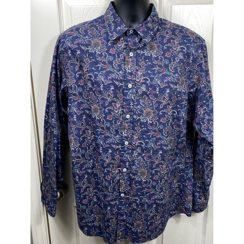 Cremieux Premium Denim Men's Button-Down Shirt Floral Print‎ Long Sleeve Mens L
